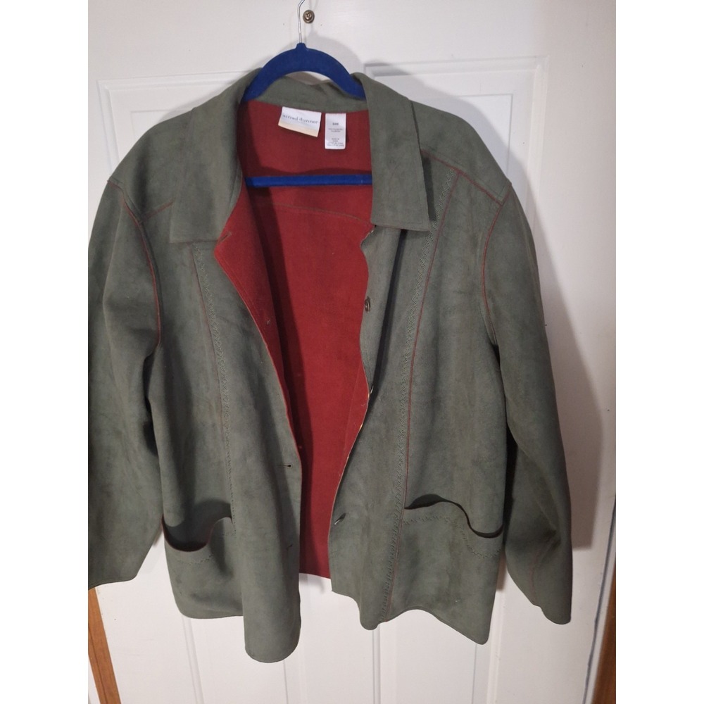 Alfred D unner Womens Olive Green 24 Jacket Red Lining 2 Patch Pockets 271
